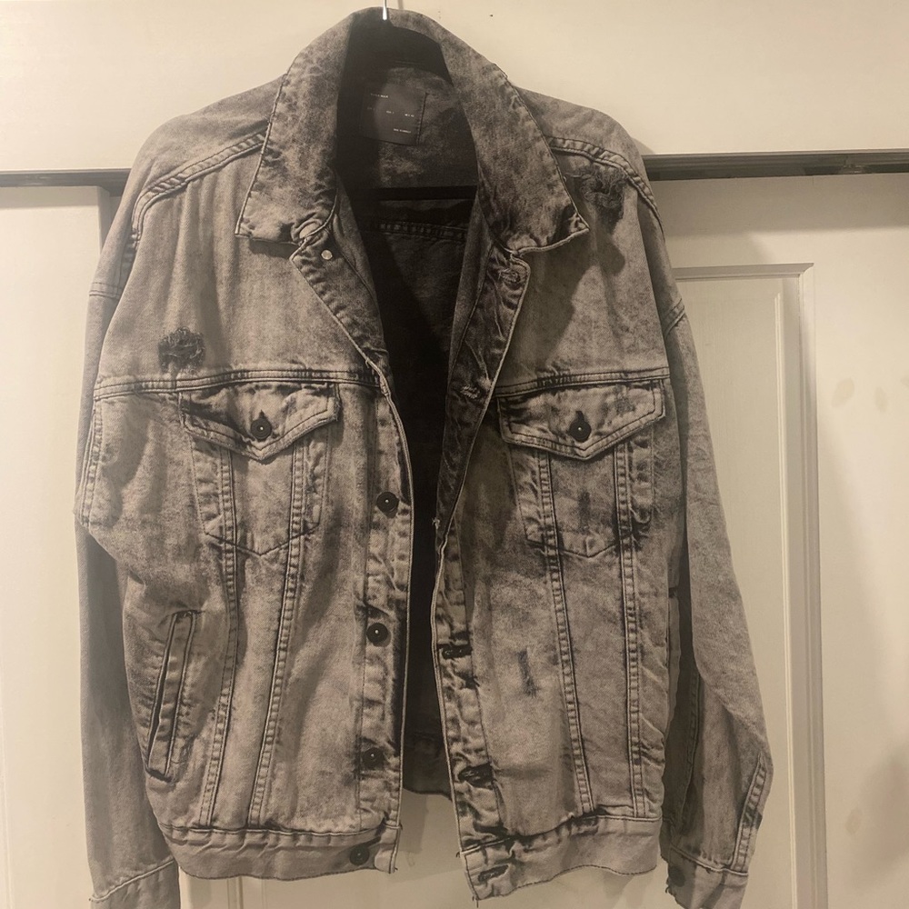 Zara mens charcoal acid wash jean jacket